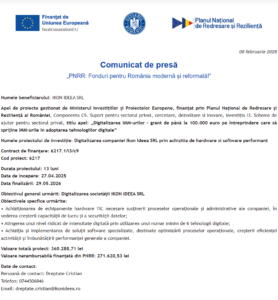 Comunicat de presa incepere proiect fonduri PNRR - IKON IDEEA SRL