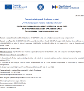 Comunicat de presa finalizare proiect PNRR - OSTEOPHARM SRL - 29 mai